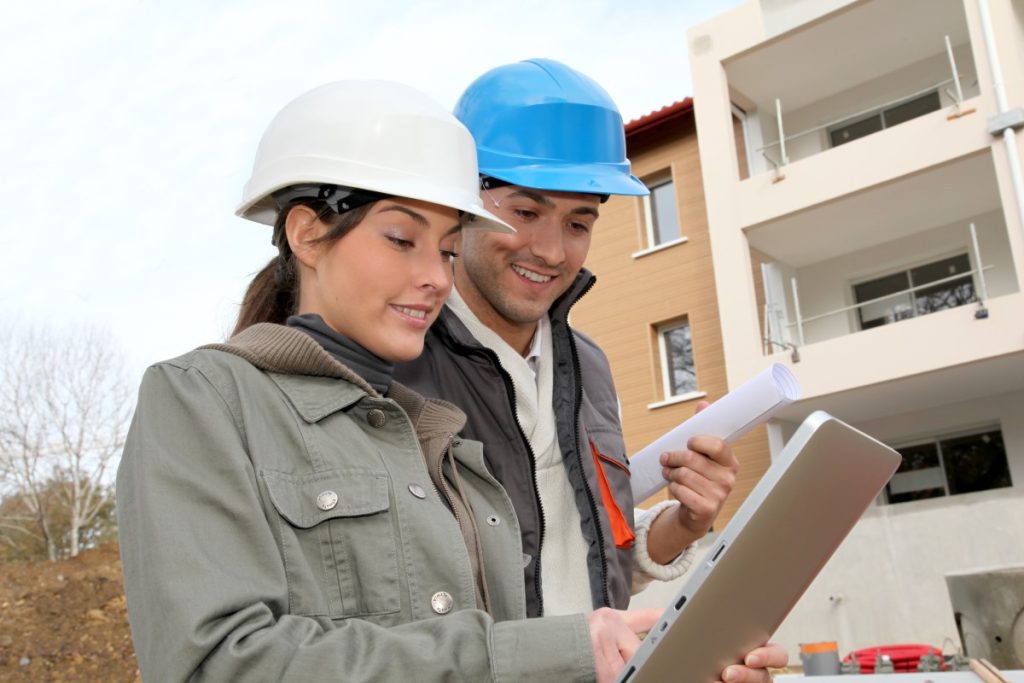 Woman working on construction