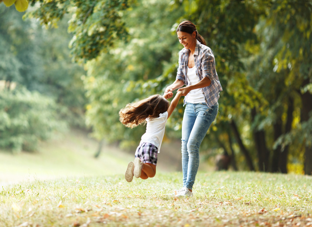 mother and daughter playing