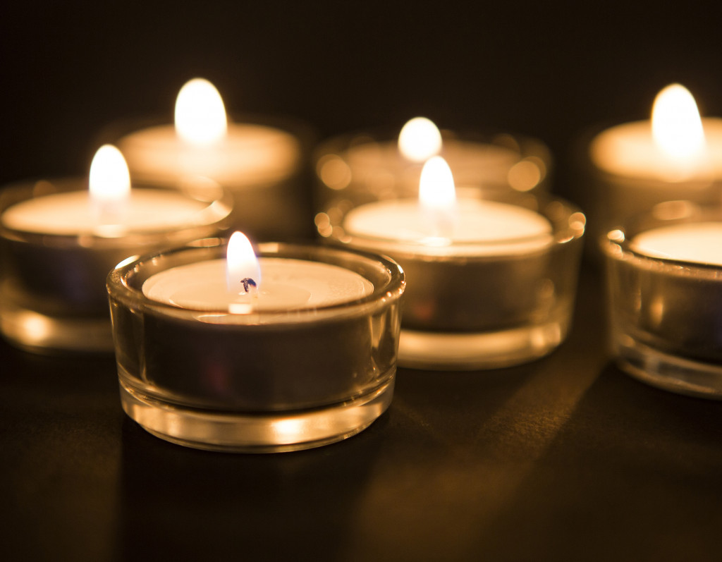 Tealight candles in glass containers