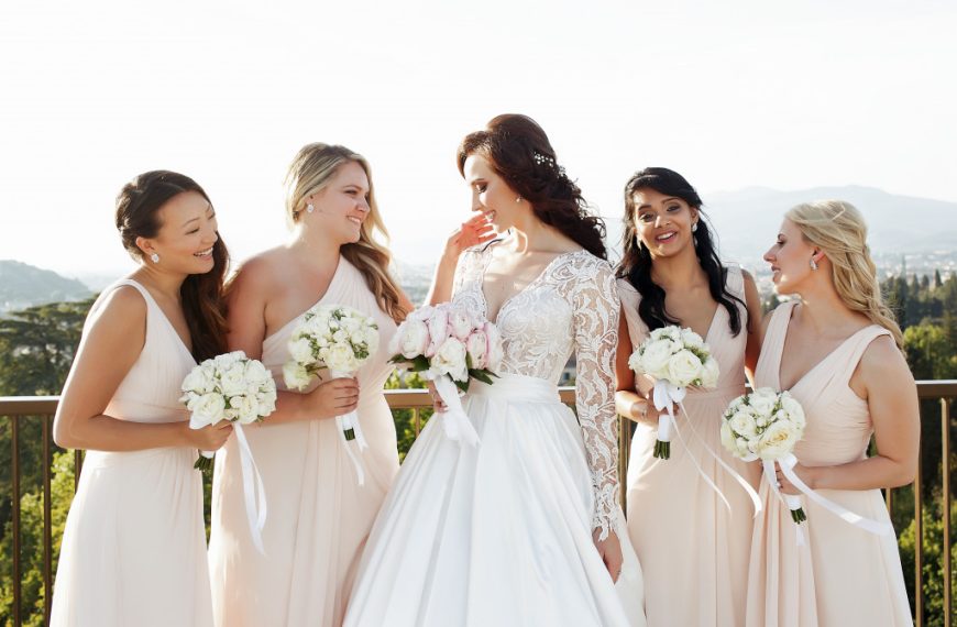 With bridesmaids