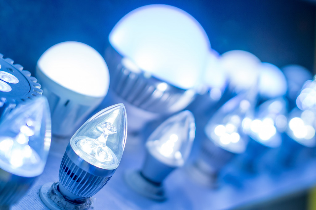 LED light bulbs emitting blue light
